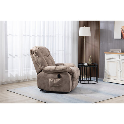 Fauteuil inclinable électrique rembourré en velours pour personnes âgées avec télécommande et poches de rangement latérales
