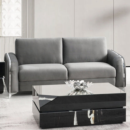 Canapé rembourré en velours avec pieds en métal gris