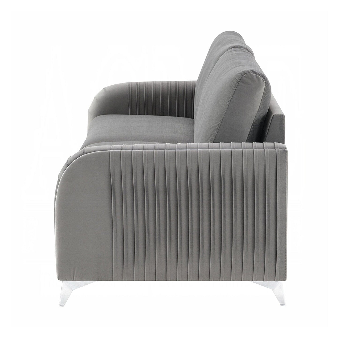 Canapé rembourré en velours avec pieds en métal gris