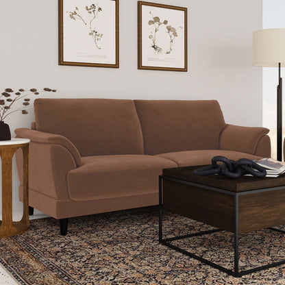 Canapé rembourré en velours avec pieds fuselés en bois couleur rouille