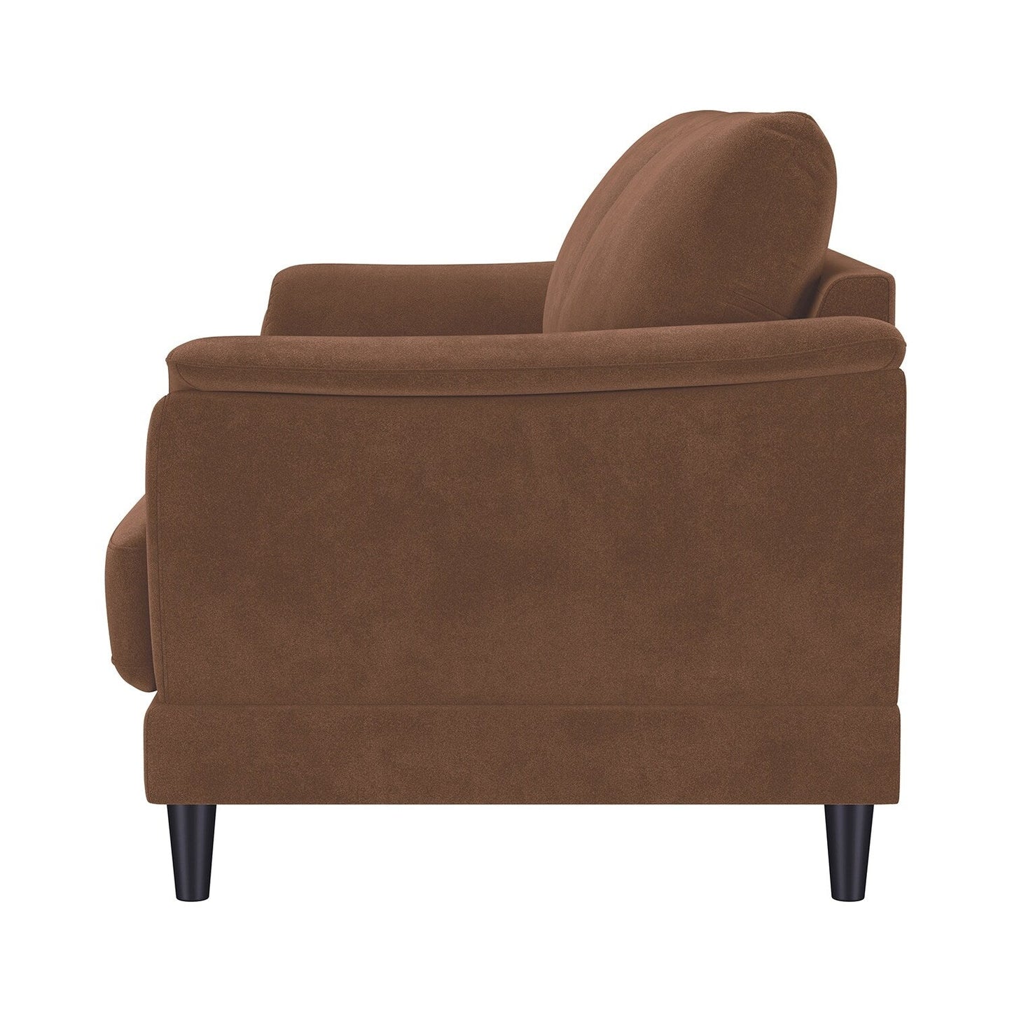 Canapé rembourré en velours avec pieds fuselés en bois couleur rouille