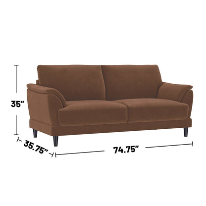 Canapé rembourré en velours avec pieds fuselés en bois couleur rouille
