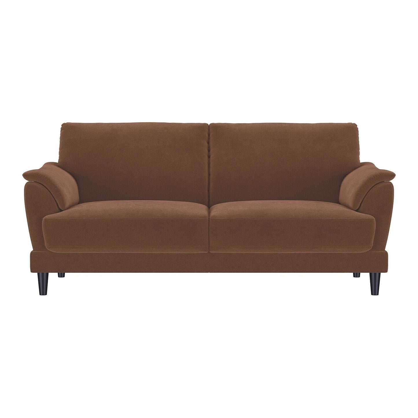 Canapé rembourré en velours avec pieds fuselés en bois couleur rouille