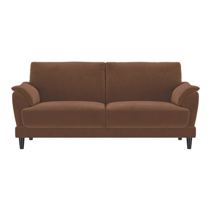 Canapé rembourré en velours avec pieds fuselés en bois couleur rouille