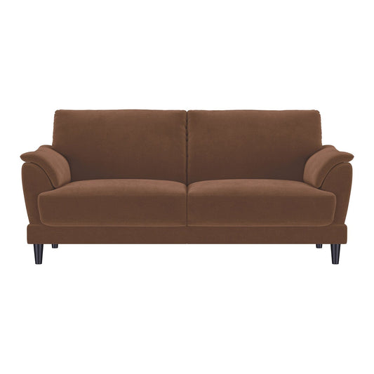 Canapé rembourré en velours avec pieds fuselés en bois couleur rouille