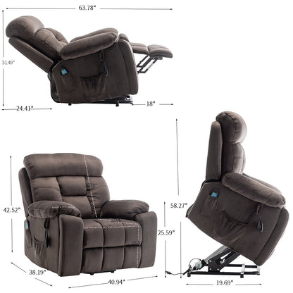 Fauteuil inclinable électrique large en velours avec chauffage, massage et moteur OKIN silencieux