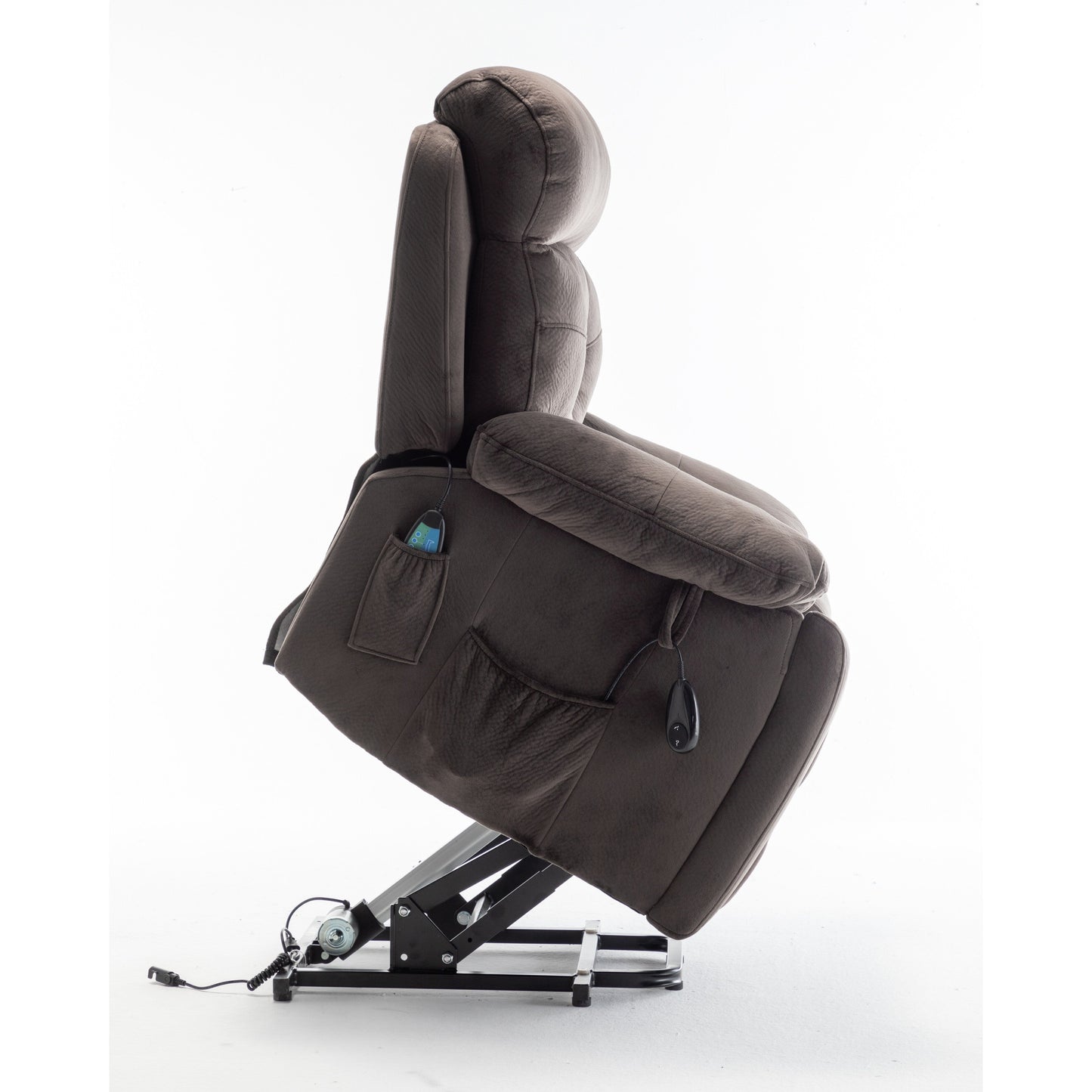 Fauteuil inclinable électrique large en velours avec chauffage, massage et moteur OKIN silencieux