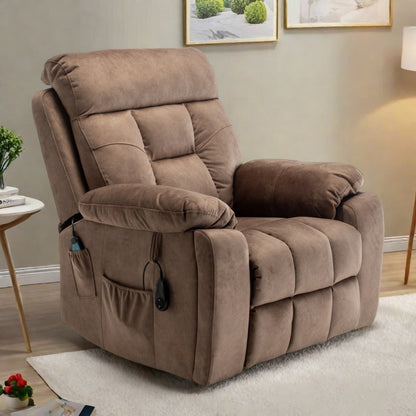 Fauteuil inclinable électrique large en velours avec chauffage, massage et moteur OKIN silencieux