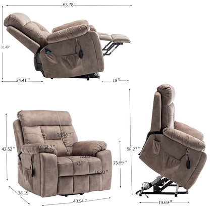 Fauteuil inclinable électrique large en velours avec chauffage, massage et moteur OKIN silencieux