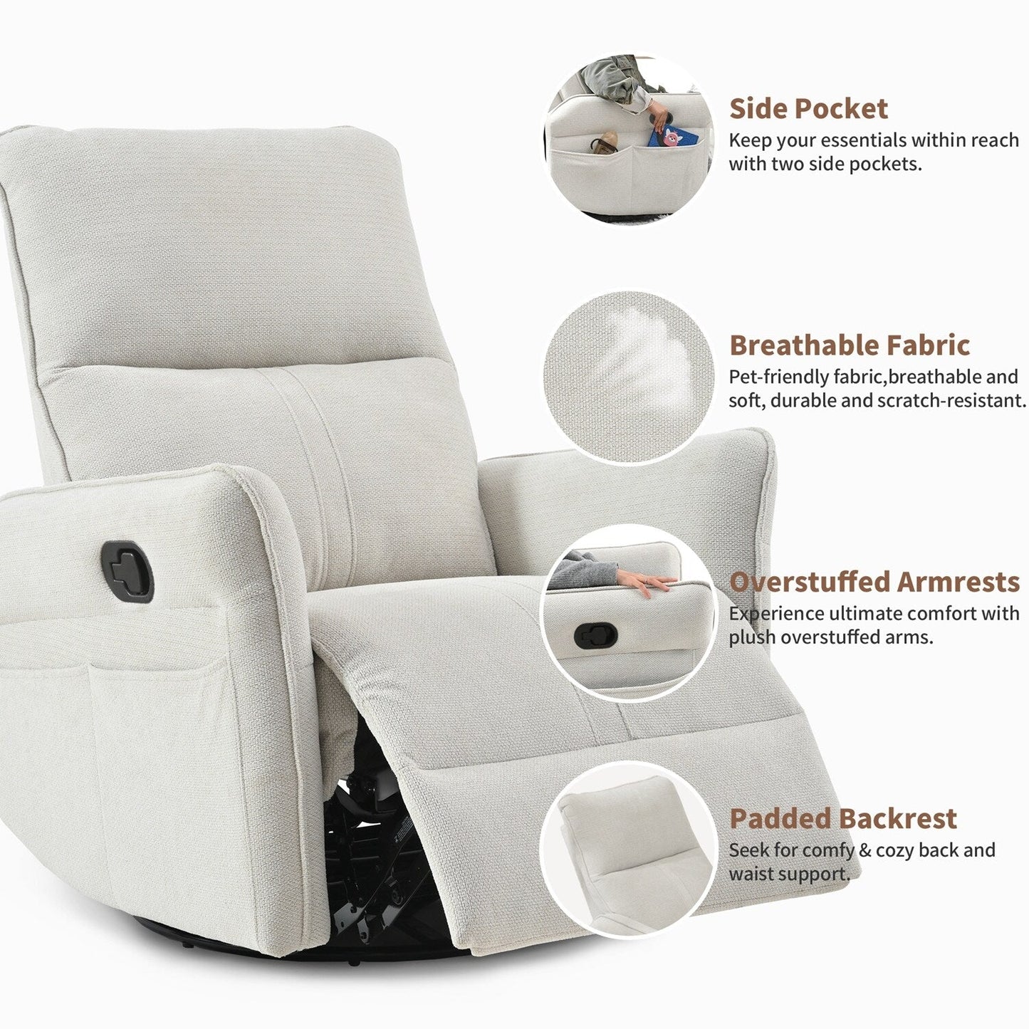 Fauteuil inclinable pivotant et à bascule polyvalent pour différents réglages