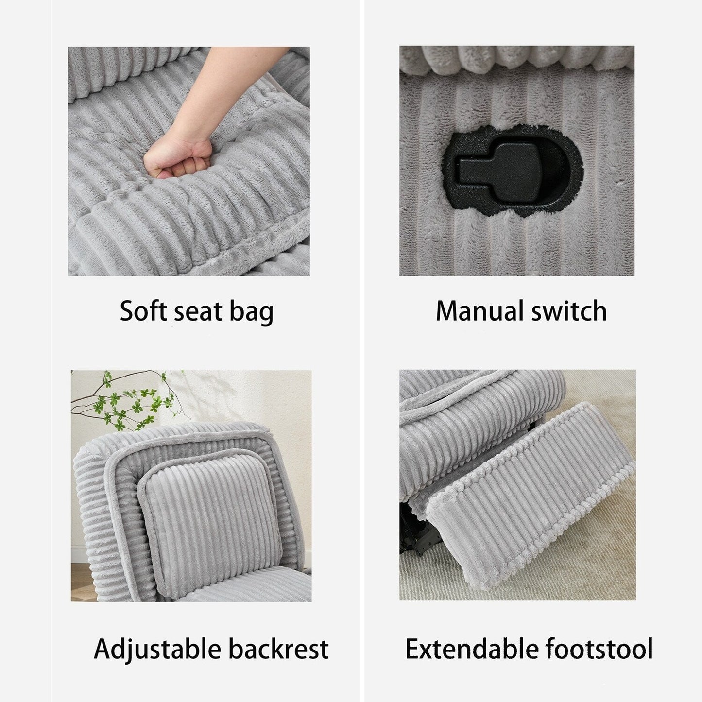 Canapé inclinable polyvalent en velours côtelé pour la détente et le confort