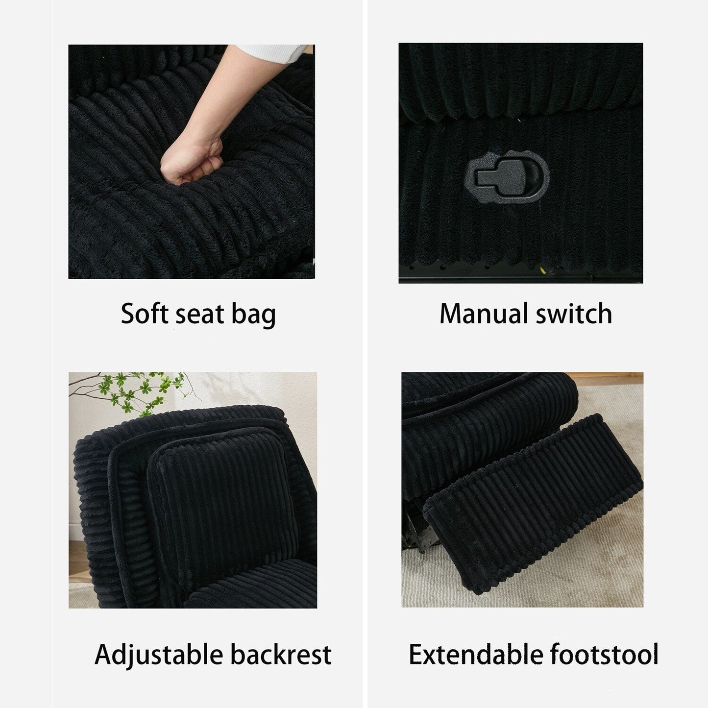 Canapé inclinable polyvalent en velours côtelé pour la détente et le confort