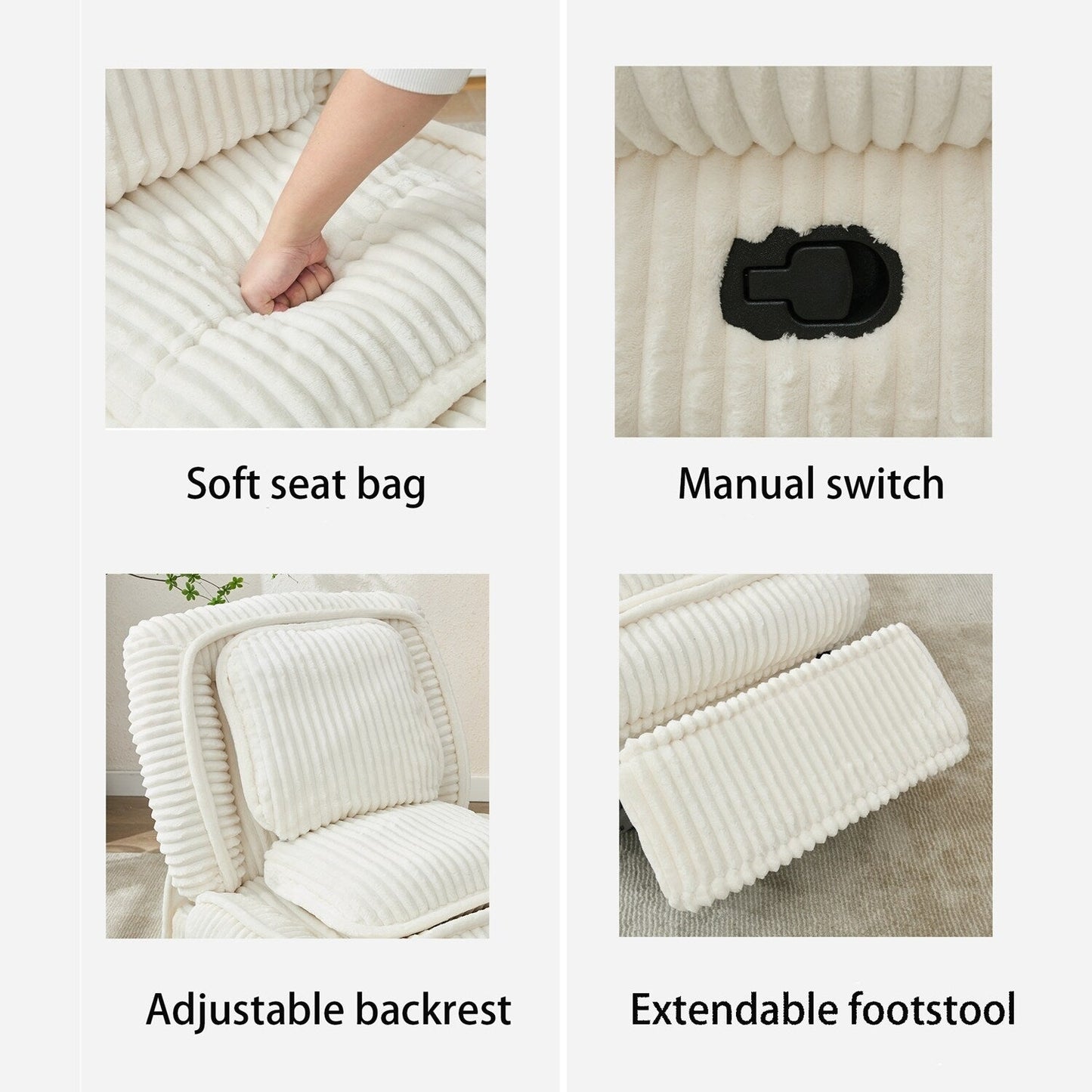 Canapé inclinable polyvalent en velours côtelé pour la détente et le confort