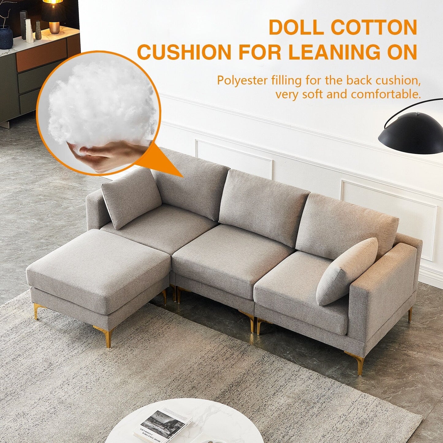 Canapé polyvalent en L avec pouf - Tissu en polyester doux pour un confort ultime