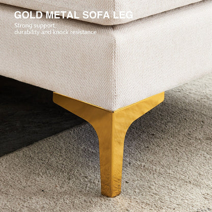 Canapé polyvalent en L avec pouf - Tissu en polyester doux pour un confort ultime