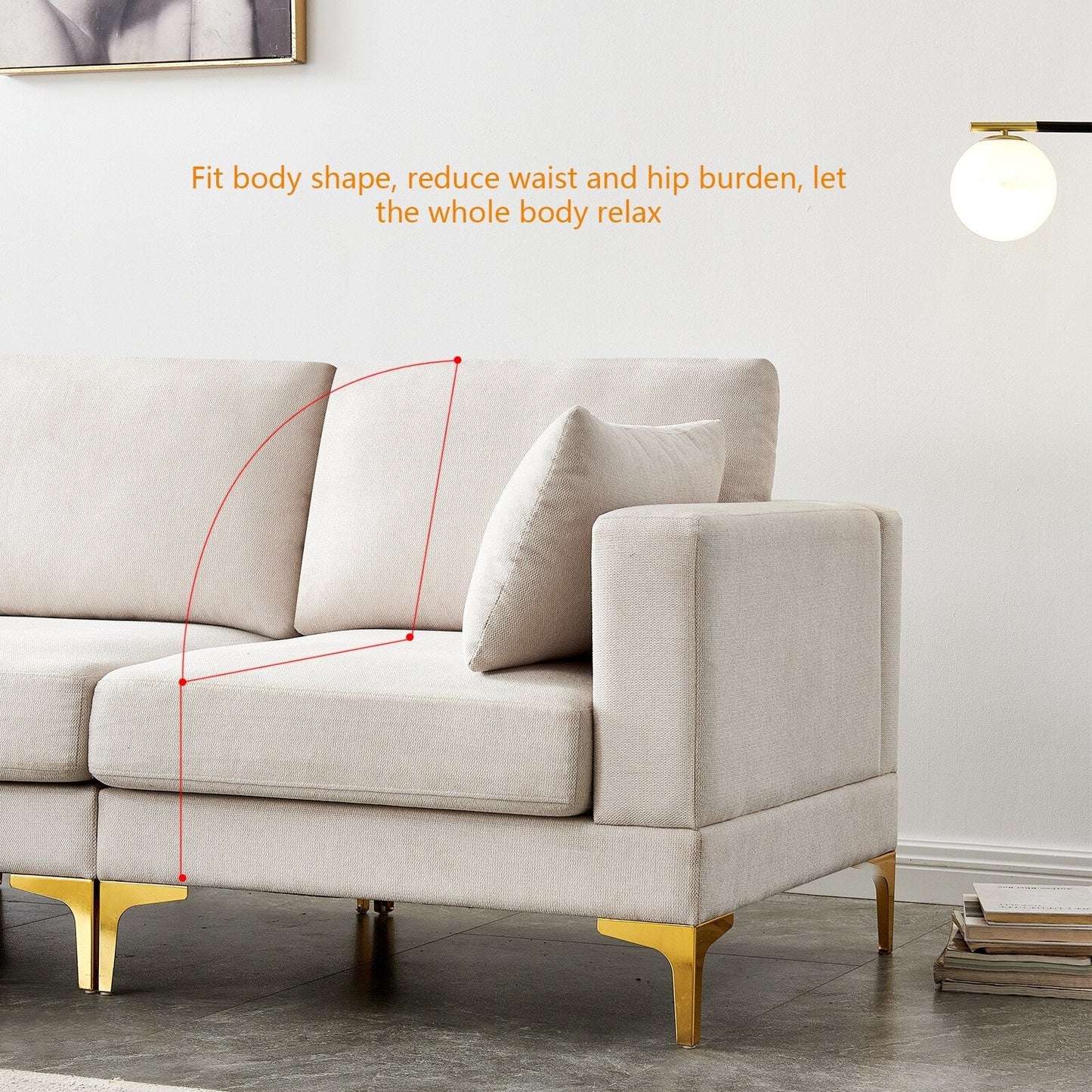 Canapé polyvalent en L avec pouf - Tissu en polyester doux pour un confort ultime