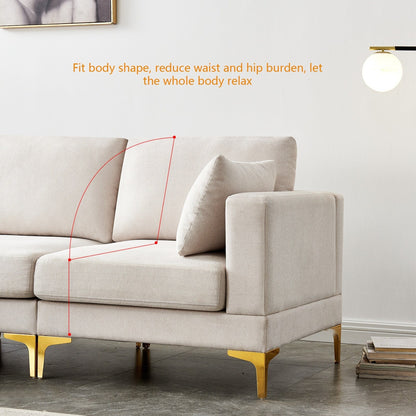 Canapé polyvalent en L avec pouf - Tissu en polyester doux pour un confort ultime