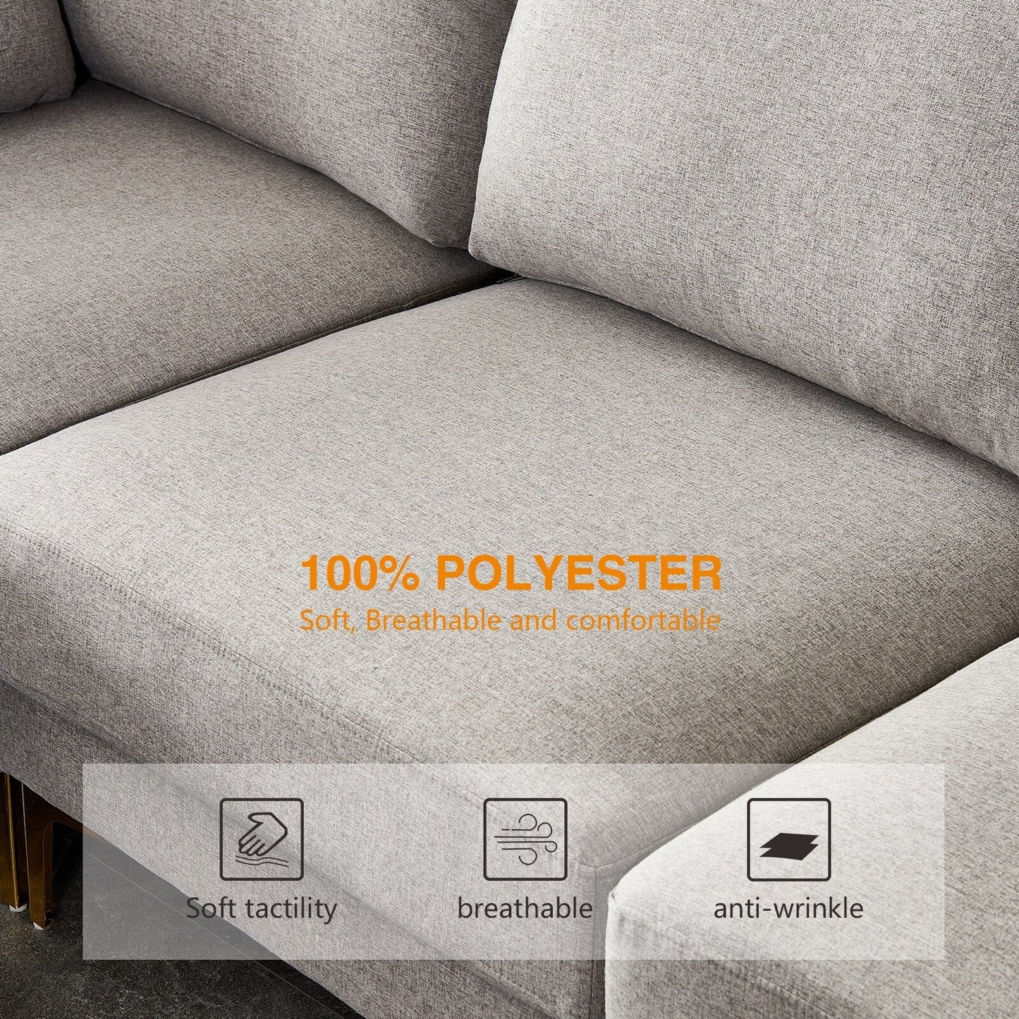 Canapé polyvalent en L avec pouf - Tissu en polyester doux pour un confort ultime