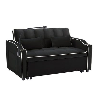 Canapé-lit pliable polyvalent en velours avec dossier réglable, port USB et support de téléphone