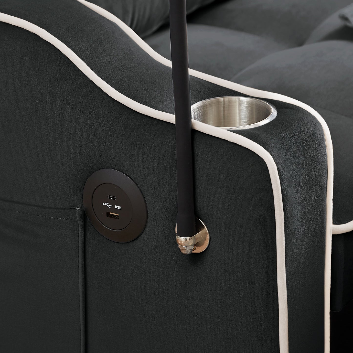 Canapé-lit pliable polyvalent en velours avec dossier réglable, port USB et support de téléphone