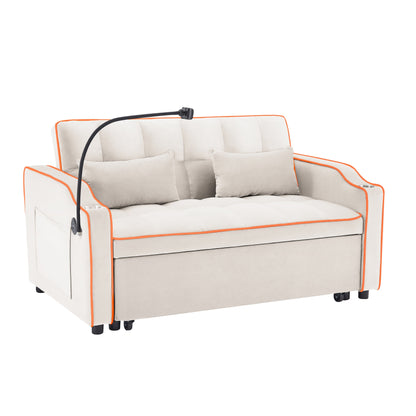 Canapé-lit pliable polyvalent en velours avec dossier réglable, port USB et support de téléphone