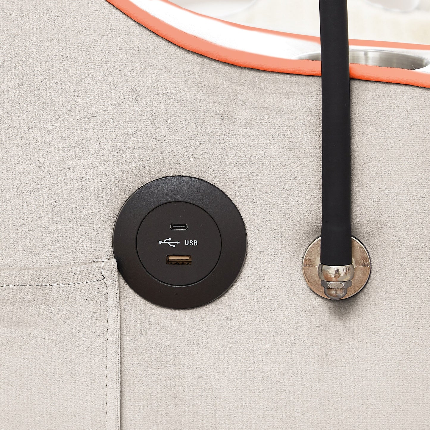 Canapé-lit pliable polyvalent en velours avec dossier réglable, port USB et support de téléphone