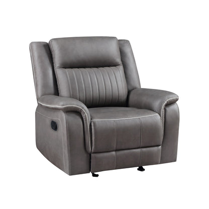 Fauteuil inclinable manuel Viann, capitonné en polyester gris, plateau-coussin