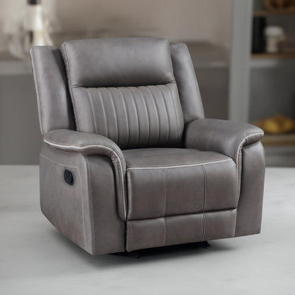 Fauteuil inclinable manuel Viann, capitonné en polyester gris, plateau-coussin