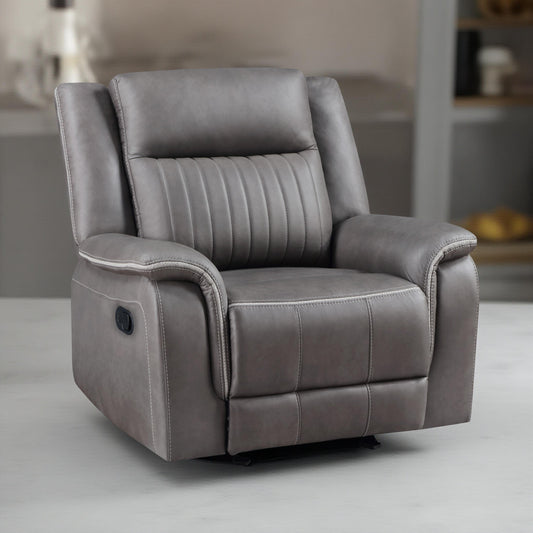 Fauteuil inclinable manuel Viann, capitonné en polyester gris, plateau-coussin