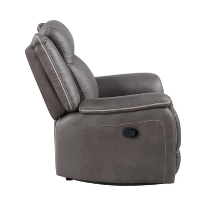 Fauteuil inclinable manuel Viann, capitonné en polyester gris, plateau-coussin