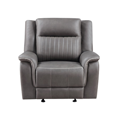 Fauteuil inclinable manuel Viann, capitonné en polyester gris, plateau-coussin