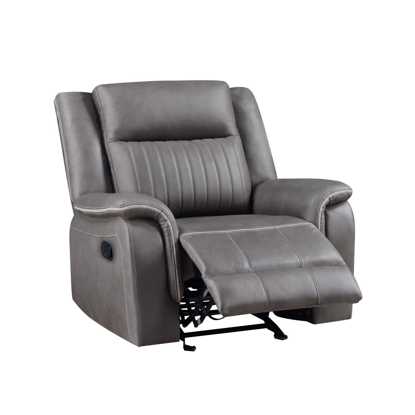 Fauteuil inclinable manuel Viann, capitonné en polyester gris, plateau-coussin