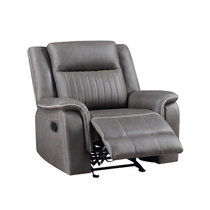 Fauteuil inclinable manuel Viann, capitonné en polyester gris, plateau-coussin