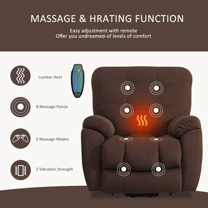 Fauteuil inclinable à massage vibrant avec chauffage, port USB, porte-gobelets dissimulés et poches latérales, options d'inclinaison réglables