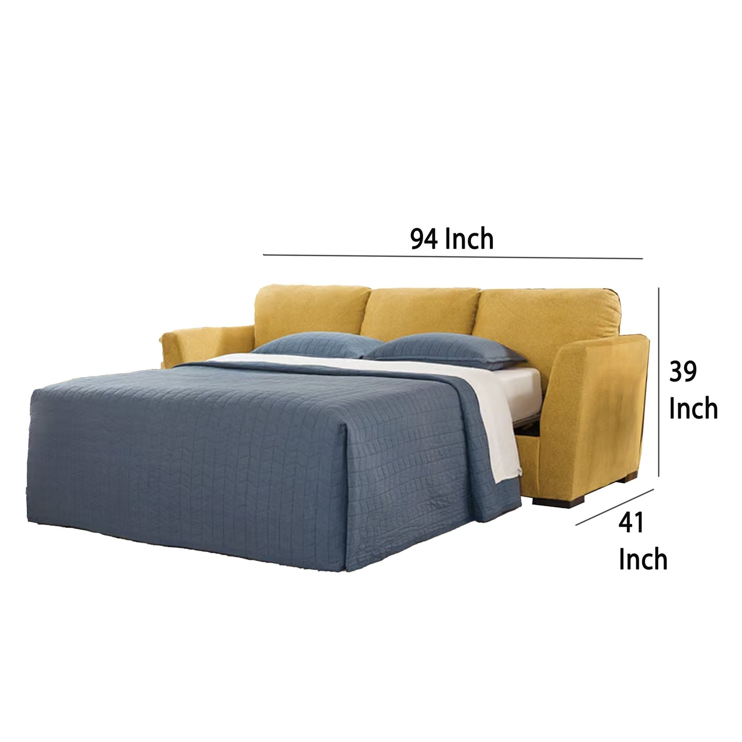 Canapé-lit Queen Viena, 2 coussins décoratifs, simili-velours jaune