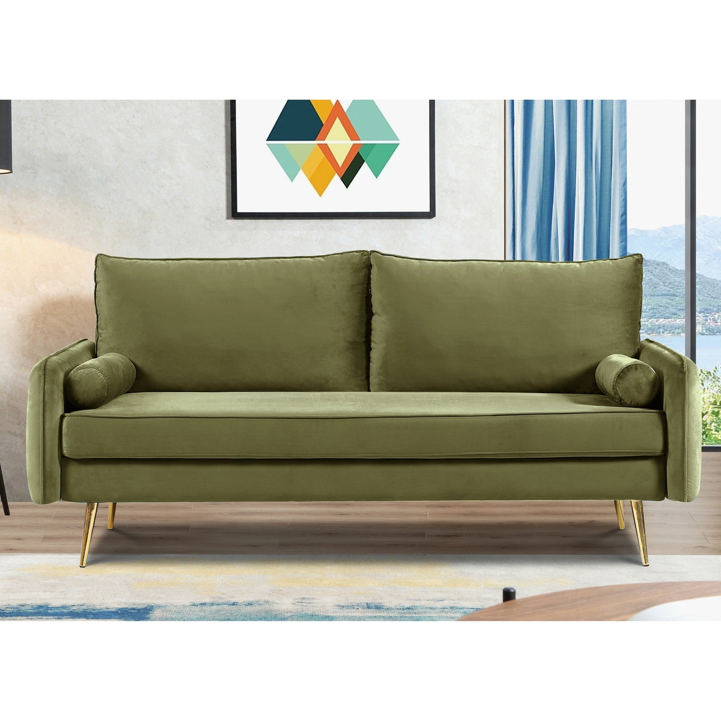 Canapé Villeda 70''W en polyester avec accoudoirs carrés