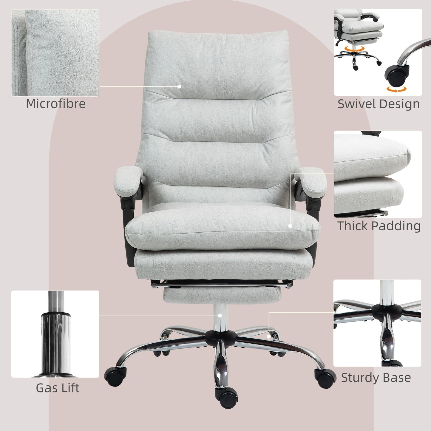 Fauteuil de bureau inclinable et massant chauffant à vibrations en microfibre Vinsetto