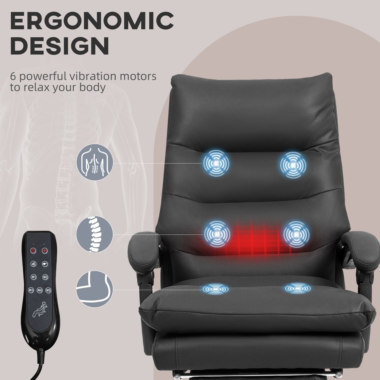 Fauteuil de bureau inclinable et massant chauffant à vibrations en microfibre Vinsetto