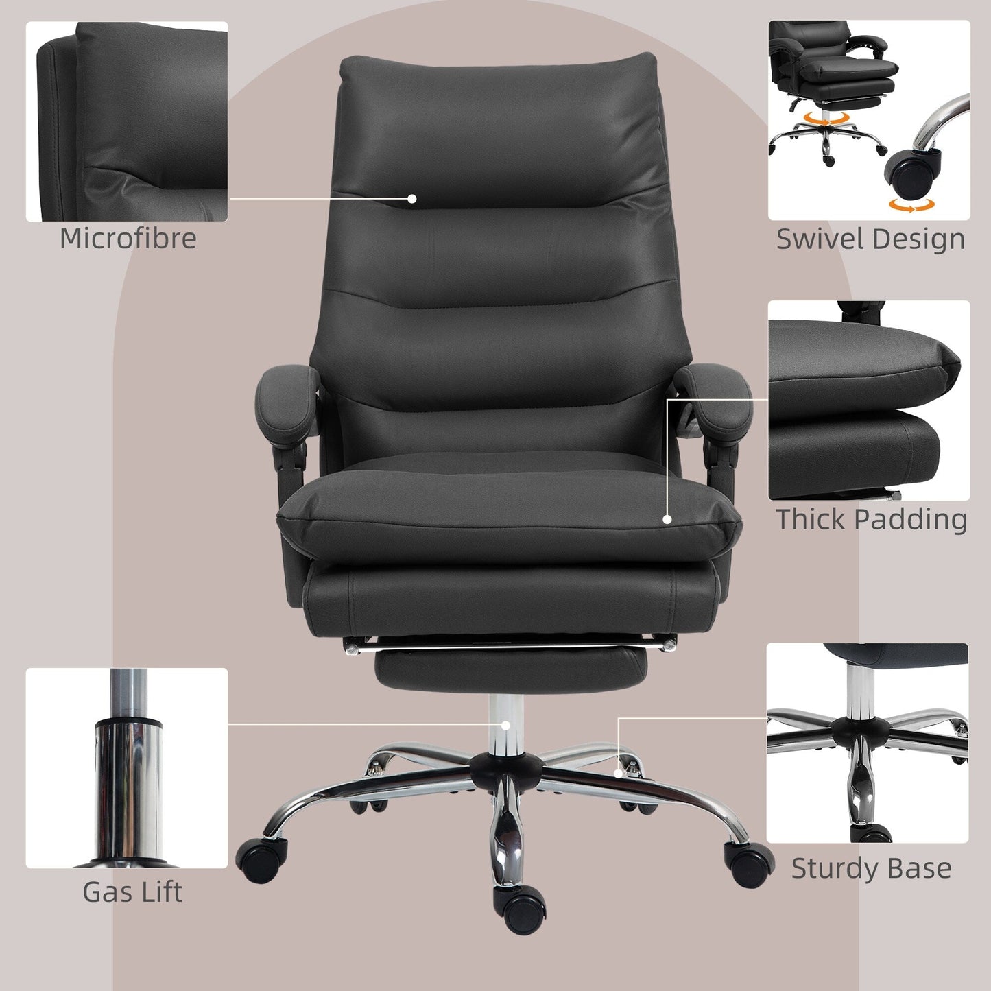 Fauteuil de bureau inclinable et massant chauffant à vibrations en microfibre Vinsetto