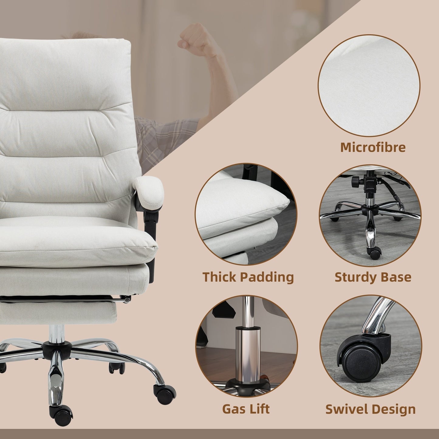 Fauteuil de bureau inclinable et massant chauffant à vibrations en microfibre Vinsetto