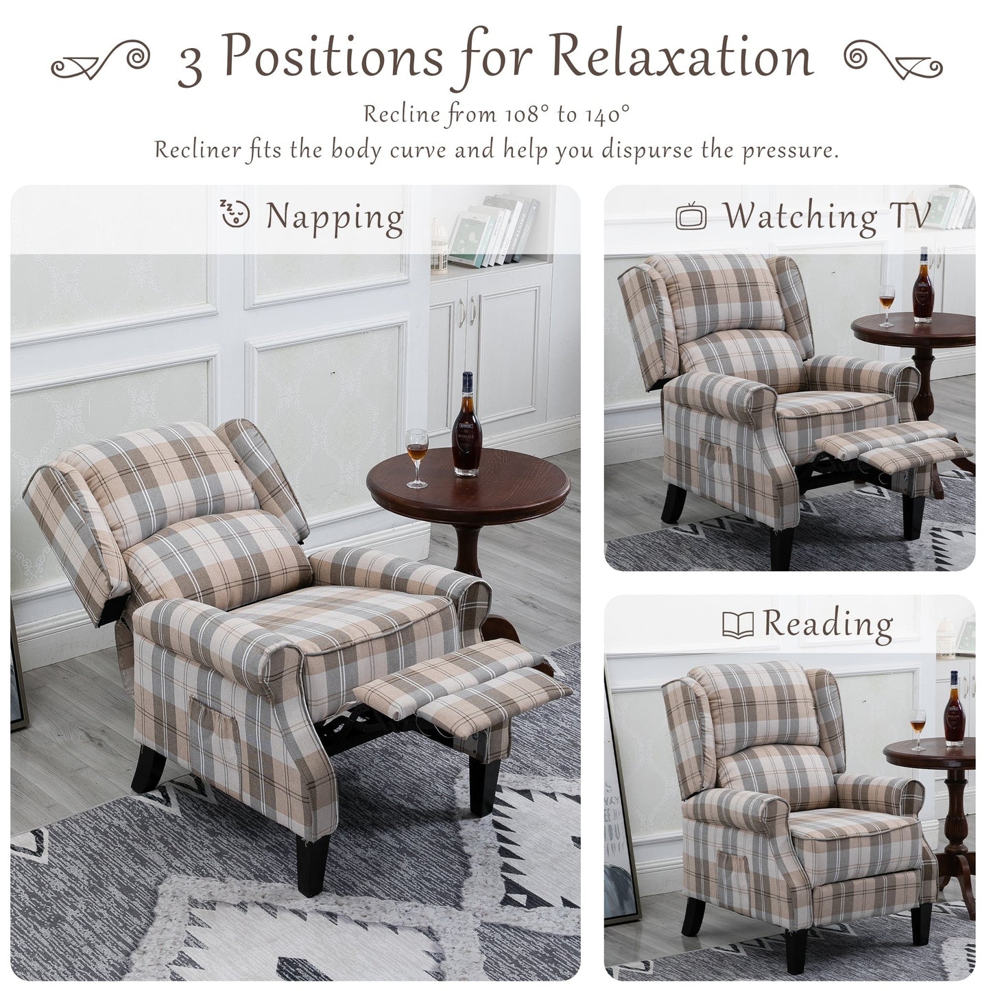 Fauteuil inclinable rembourré confortable vintage