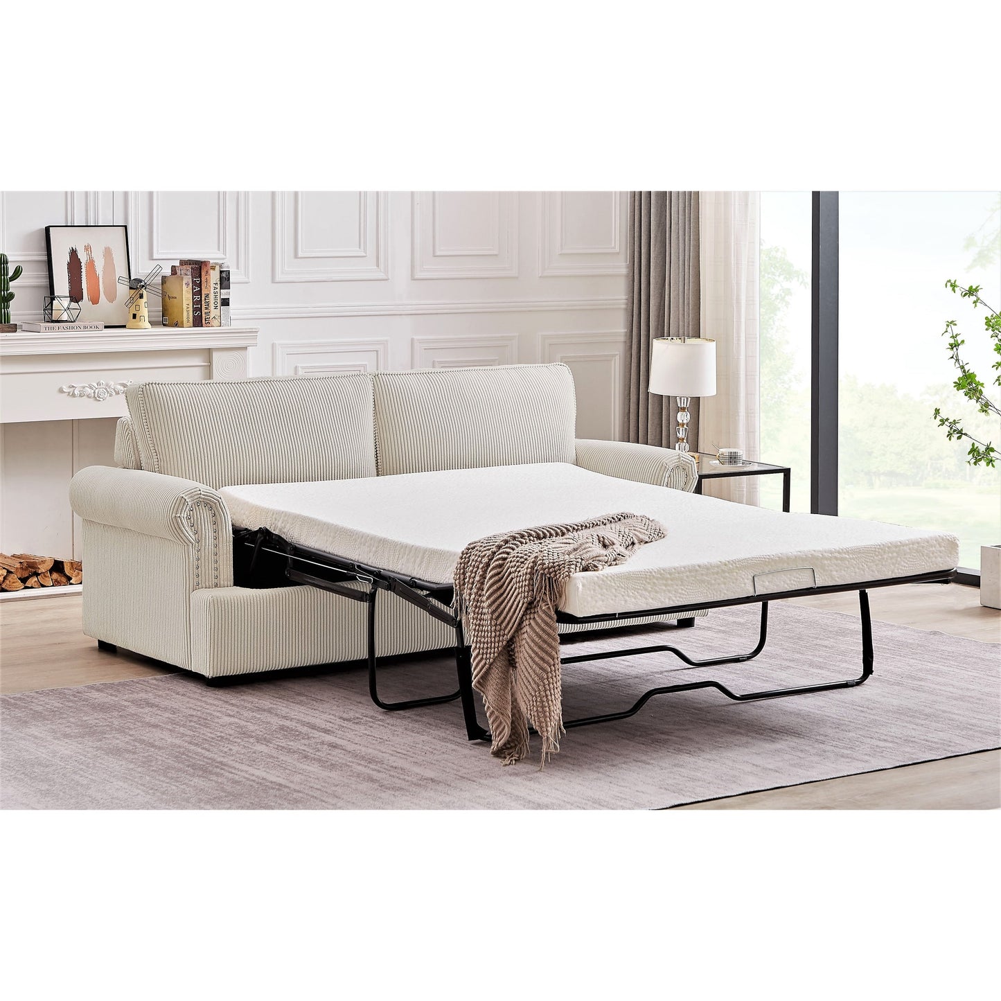 Canapé-lit à accoudoirs ronds Viviana en polyester de 76 pouces