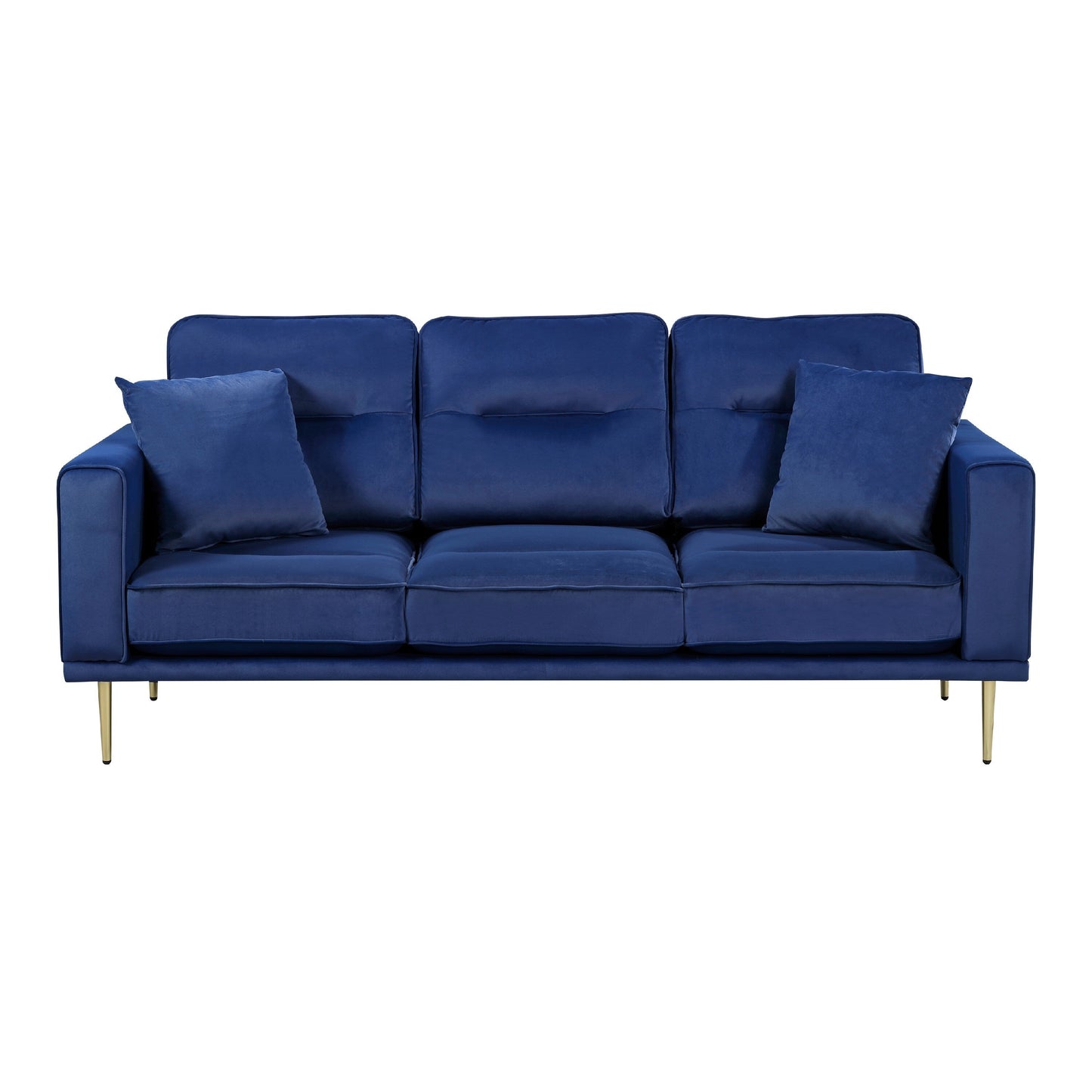 Canapé Voxo avec 2 coussins décoratifs, assise rembourrée en velours bleu, 82 pouces