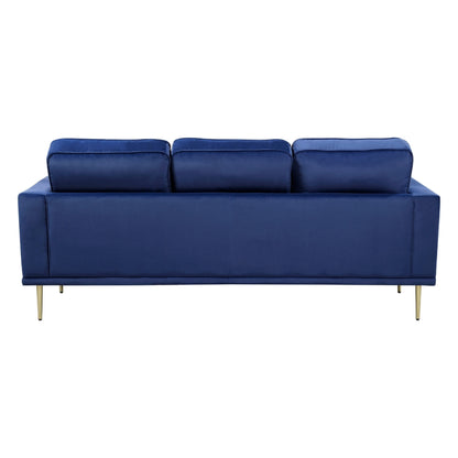 Canapé Voxo avec 2 coussins décoratifs, assise rembourrée en velours bleu, 82 pouces