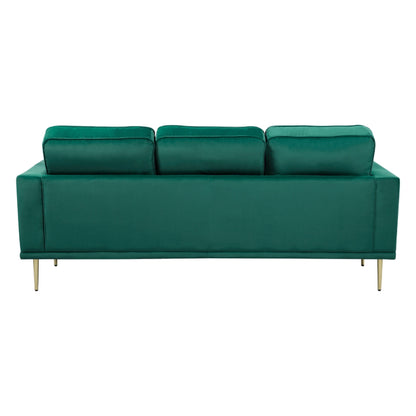 Canapé Voxo, assise rembourrée en velours vert, deux coussins décoratifs, 82 pouces