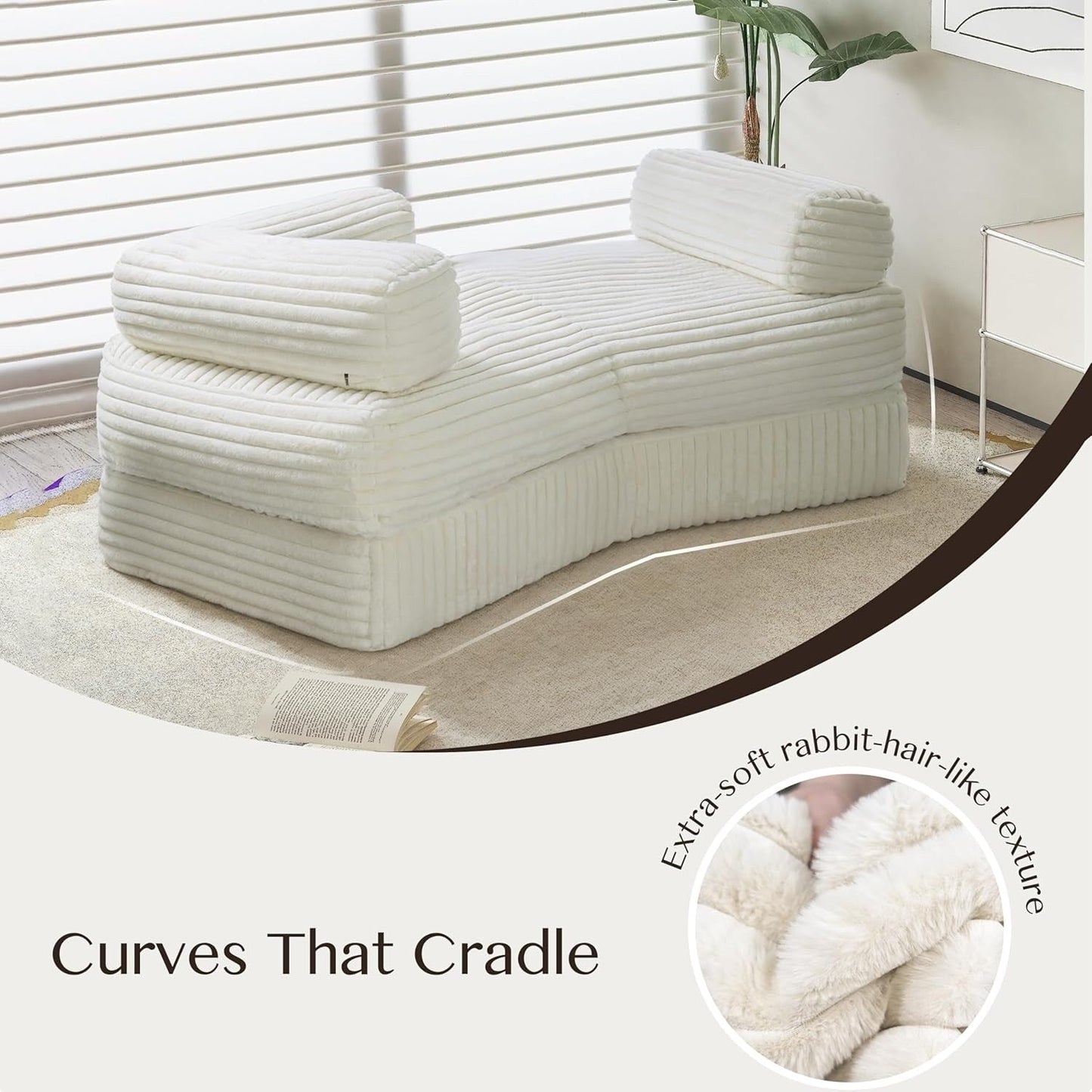 WOWMAX Canapé incurvé 85'' Chaise longue Canapé moelleux sans os pour salon, Petits canapés confortables en velours côtelé