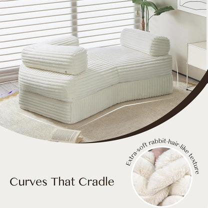 WOWMAX Canapé incurvé 85'' Chaise longue Canapé moelleux sans os pour salon, Petits canapés confortables en velours côtelé