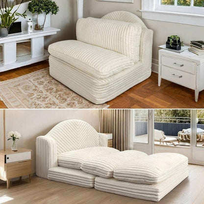 Chaise longue d'intérieur WOWMAX, fauteuil-lit surdimensionné de 198 cm, canapé confortable rembourré pour salon, beige