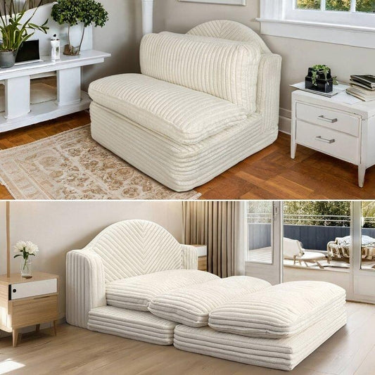 Chaise longue d'intérieur WOWMAX, fauteuil-lit surdimensionné de 198 cm, canapé confortable rembourré pour salon, beige