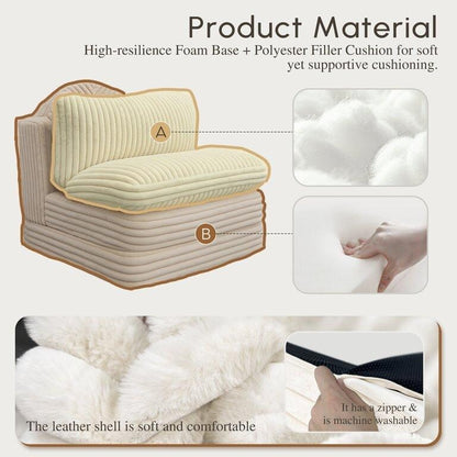 Chaise longue d'intérieur WOWMAX, fauteuil-lit surdimensionné de 198 cm, canapé confortable rembourré pour salon, beige